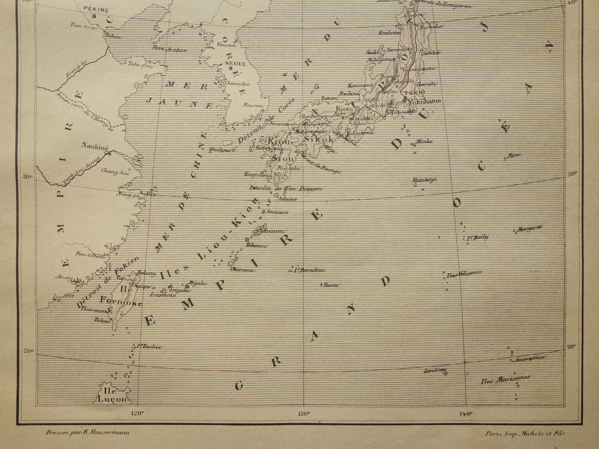 JAPAN Oude kaart van het Japanse Rijk uit het jaar 1896 historische landkaart Japan oude vintage kaarten