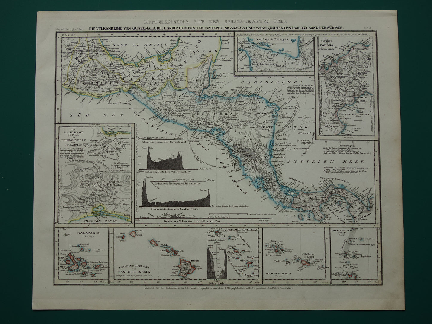 CENTRAAL-AMERIKA oude kaart 1850 originele antieke prent van Nicaragua Panama Costa Rica Honduras kanaal landengte Midden A. vintage kaarten