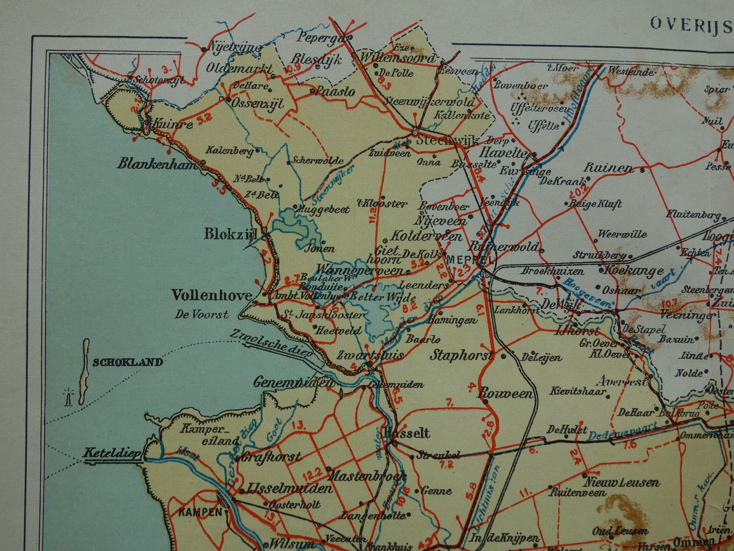 Overijssel Alte Karte der Provinz Overijssel aus dem Jahr 1928, original niederländische Vintage-Karte Deventer Zwolle