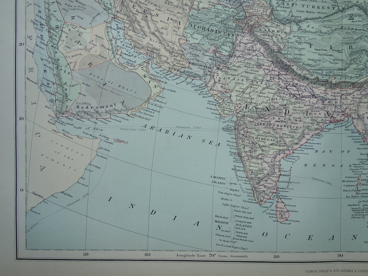 ASIA Large map of Asia from 1890 Antique English map