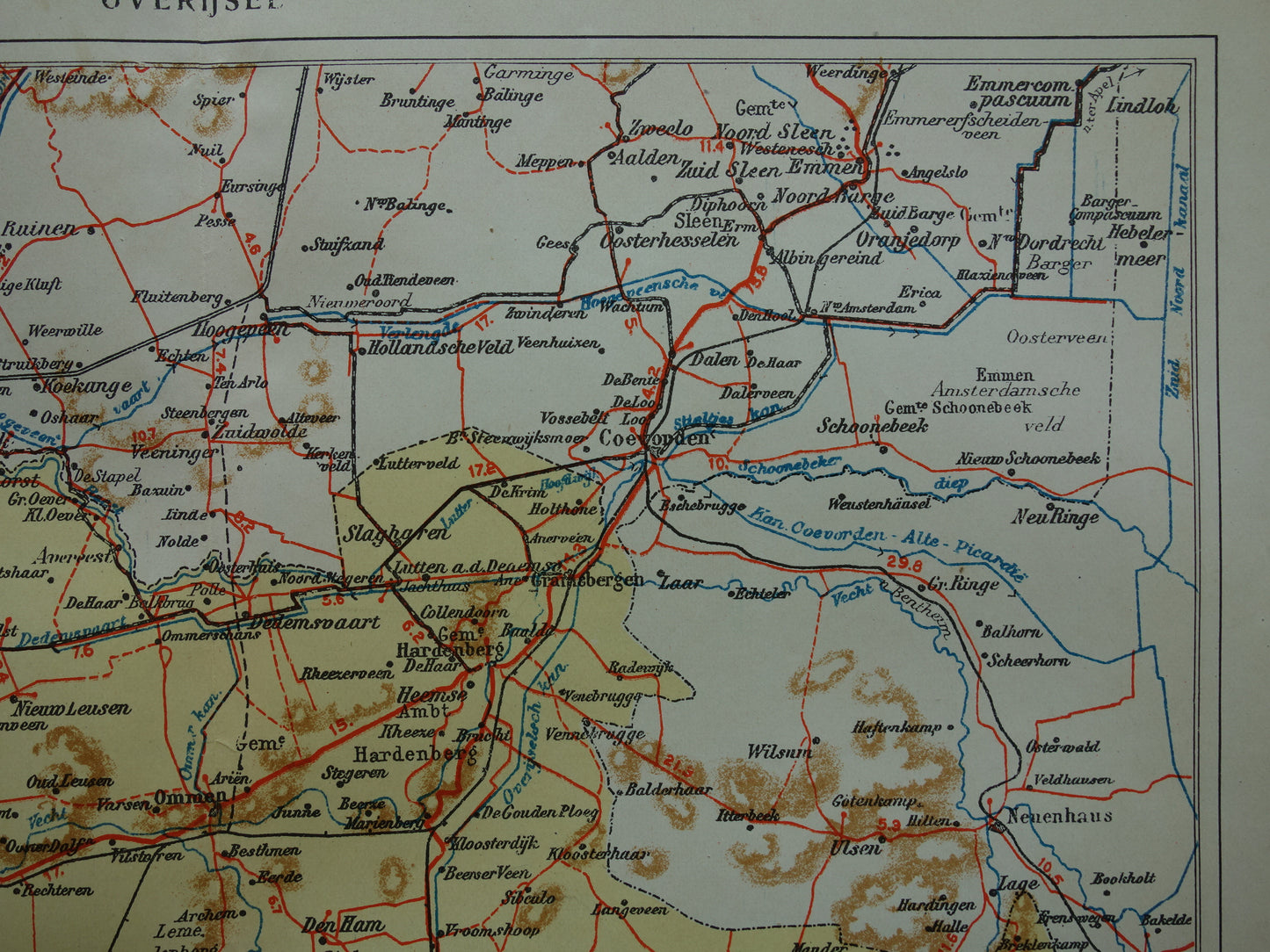 Overijssel Alte Karte der Provinz Overijssel aus dem Jahr 1928, original niederländische Vintage-Karte Deventer Zwolle