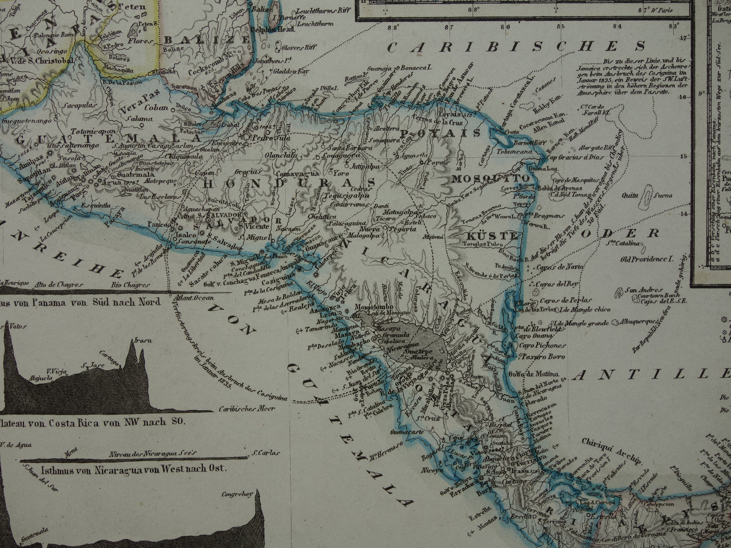 CENTRAAL-AMERIKA oude kaart 1850 originele antieke prent van Nicaragua Panama Costa Rica Honduras kanaal landengte Midden A. vintage kaarten