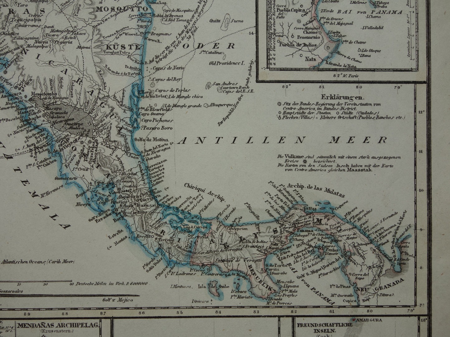 CENTRAAL-AMERIKA oude kaart 1850 originele antieke prent van Nicaragua Panama Costa Rica Honduras kanaal landengte Midden A. vintage kaarten