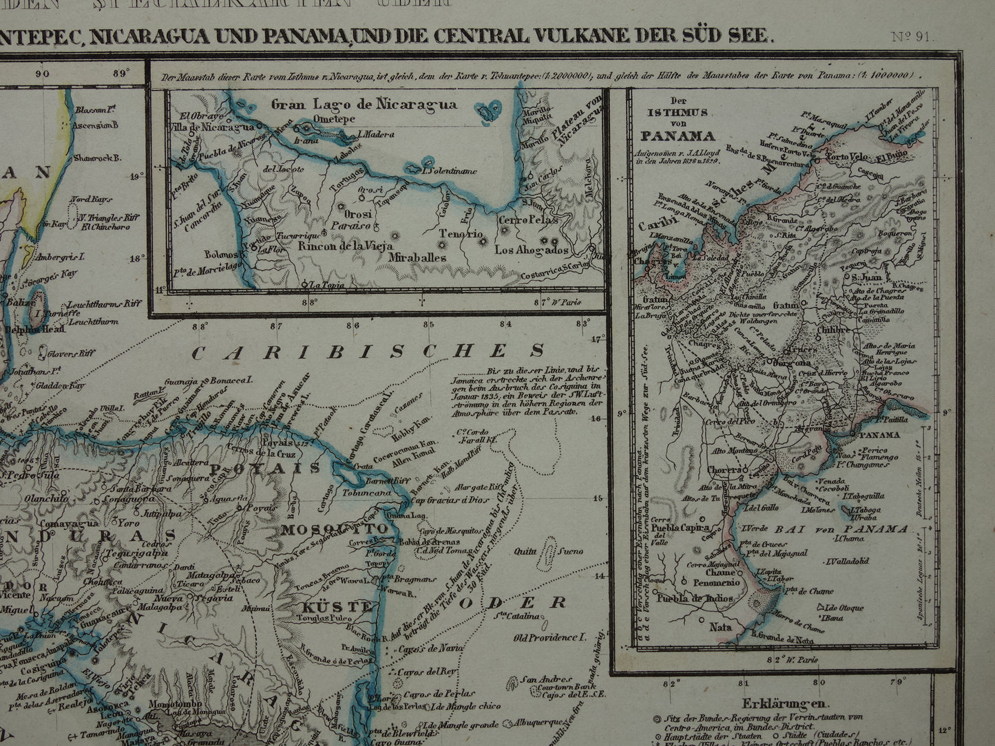 CENTRAAL-AMERIKA oude kaart 1850 originele antieke prent van Nicaragua Panama Costa Rica Honduras kanaal landengte Midden A. vintage kaarten