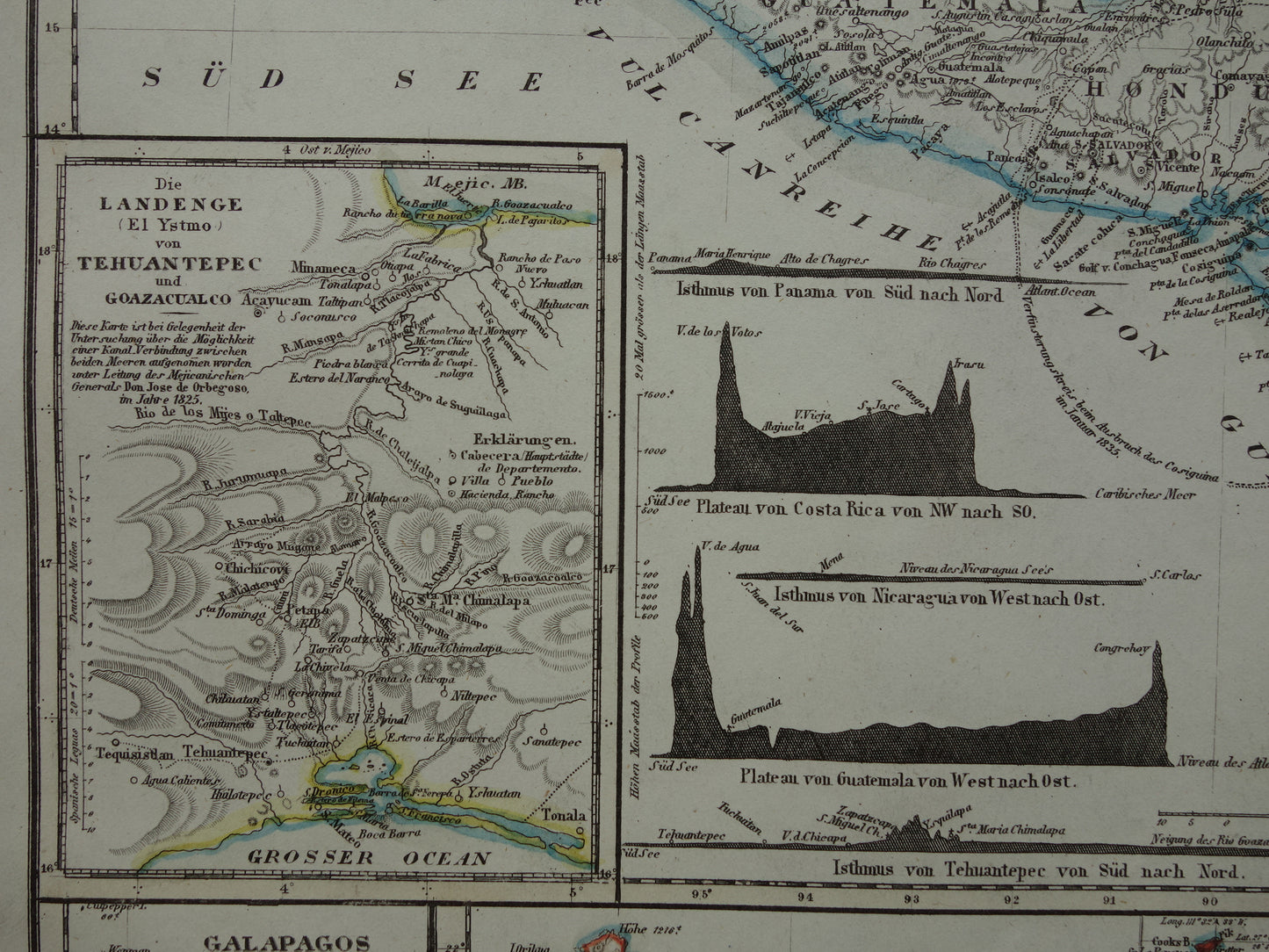 CENTRAAL-AMERIKA oude kaart 1850 originele antieke prent van Nicaragua Panama Costa Rica Honduras kanaal landengte Midden A. vintage kaarten