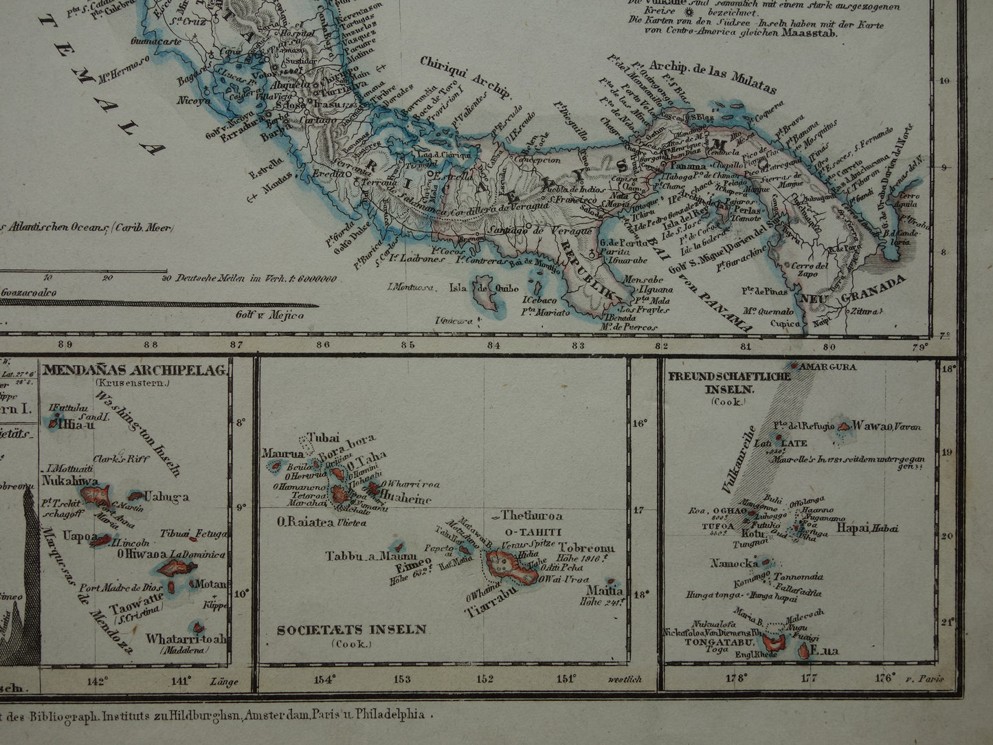 CENTRAAL-AMERIKA oude kaart 1850 originele antieke prent van Nicaragua Panama Costa Rica Honduras kanaal landengte Midden A. vintage kaarten