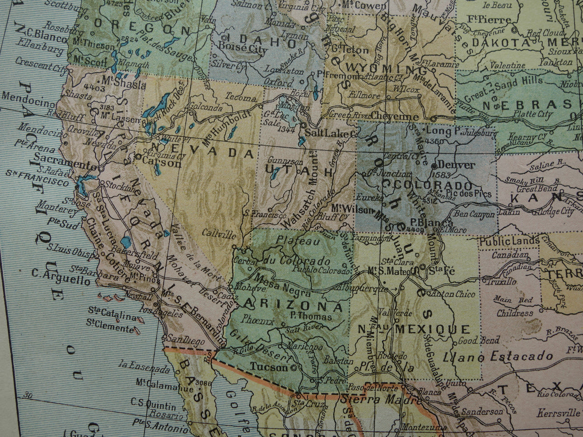 Oude landkaart van de Verenigde Staten van Amerika 1902 originele antieke Franse kaart VS