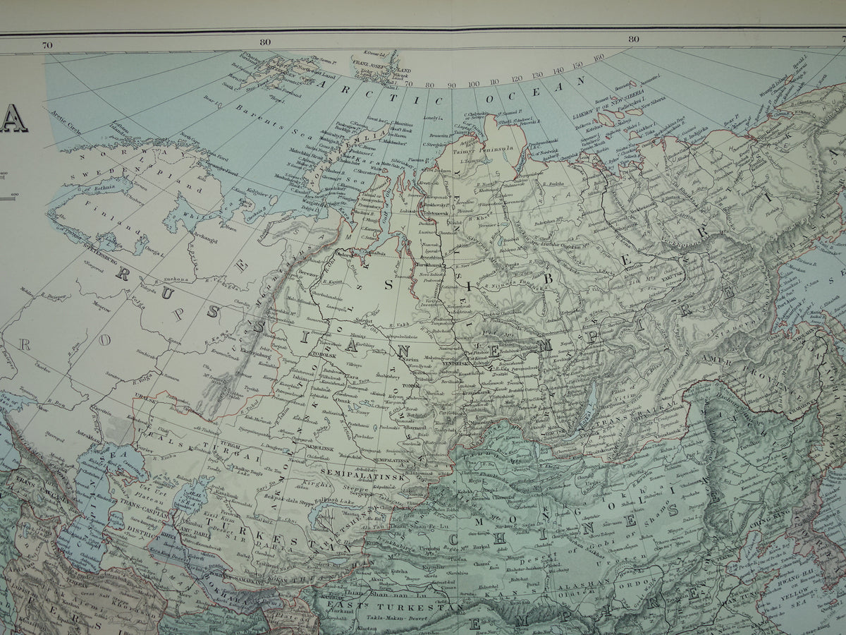 ASIA Large map of Asia from 1890 Antique English map