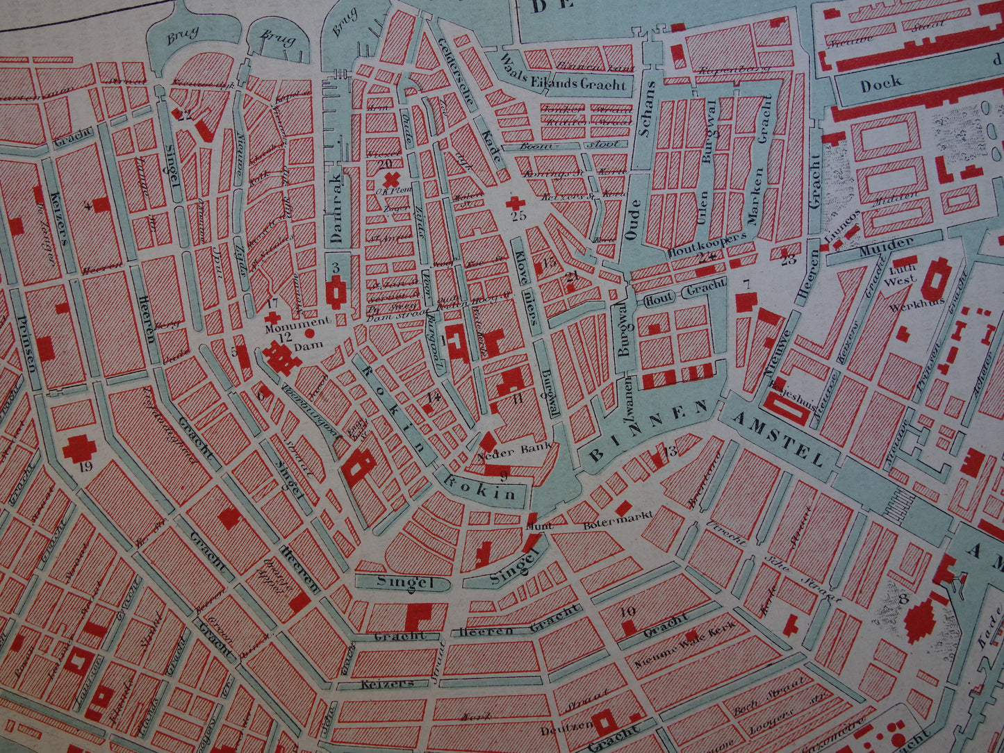 AMSTERDAM oude kaart van Amsterdam uit 1877 originele antieke Franse plattegrond Centraal Station
