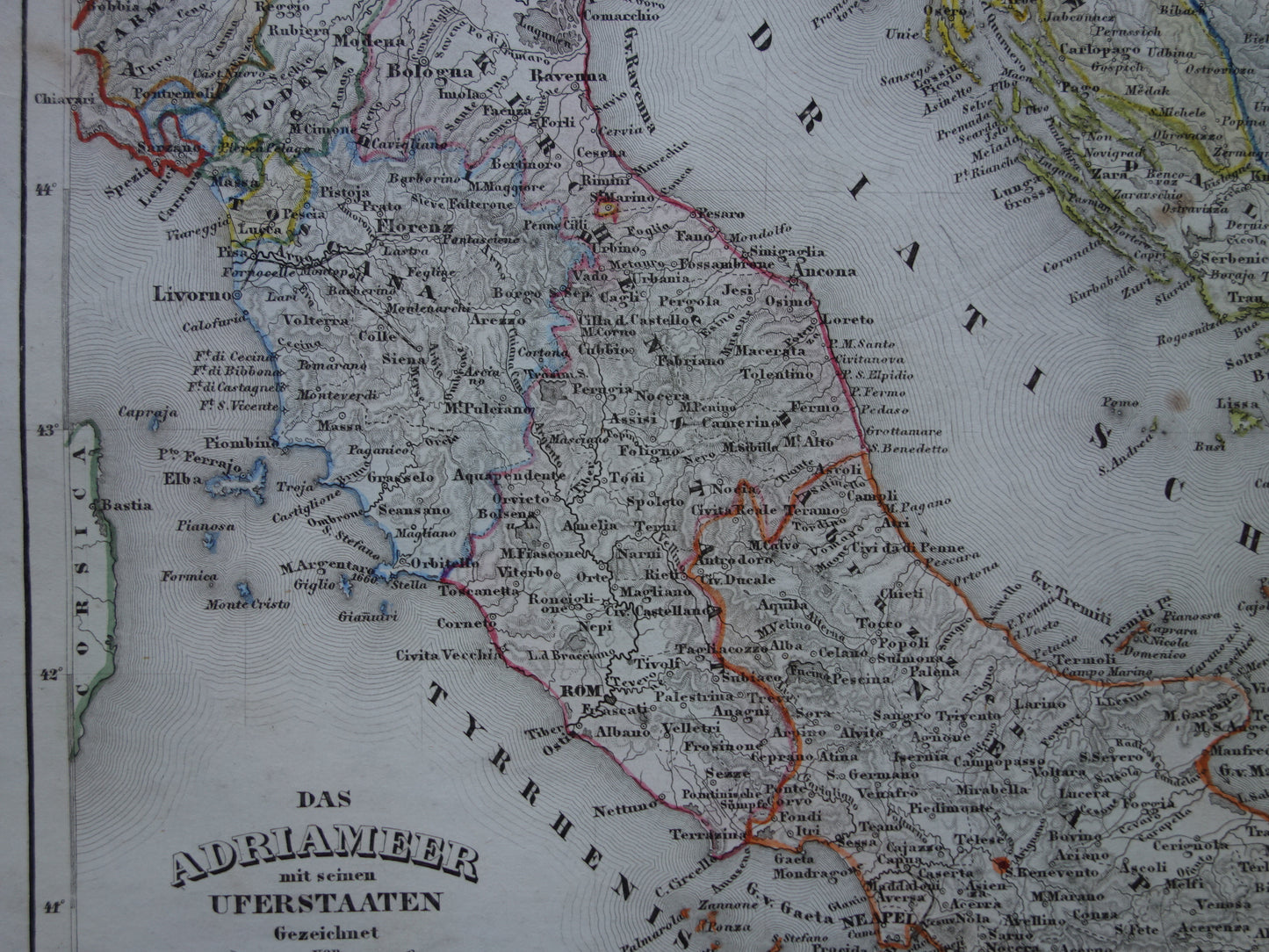 ADRIATISCHE ZEE Oude kaart van Italië Kroatië in 1852 originele antieke landkaart Bosnië Montenegro - vintage kaarten