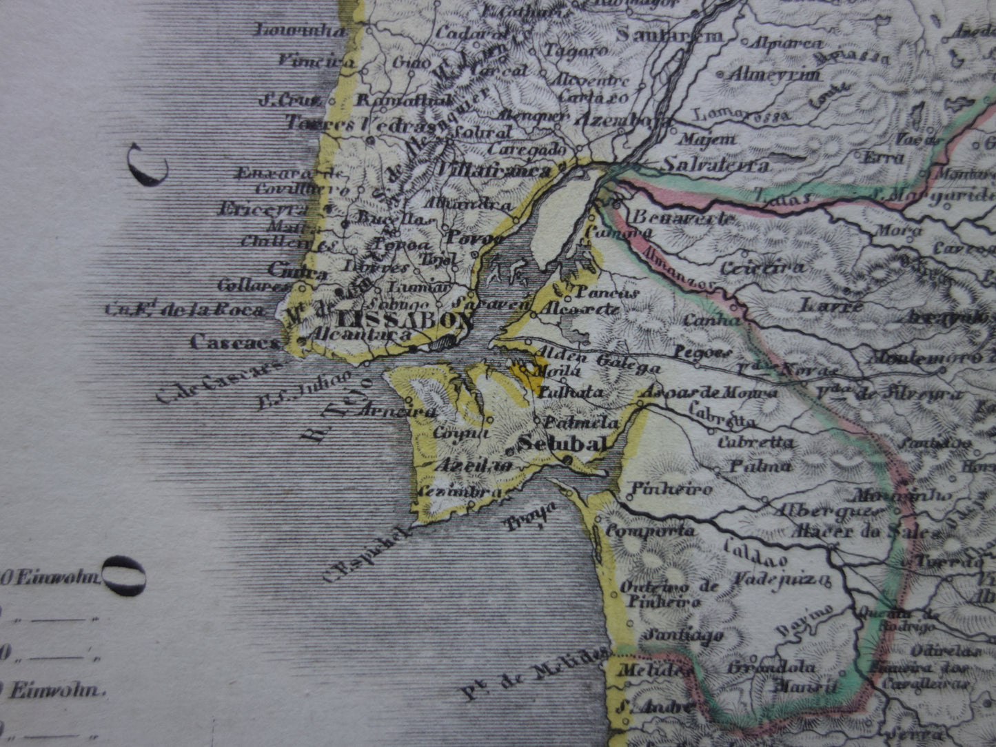 PORTUGAL Oude kaart van Portugal Azoren in 1849 originele antieke landkaart - vintage kaarten Lissabon Porto