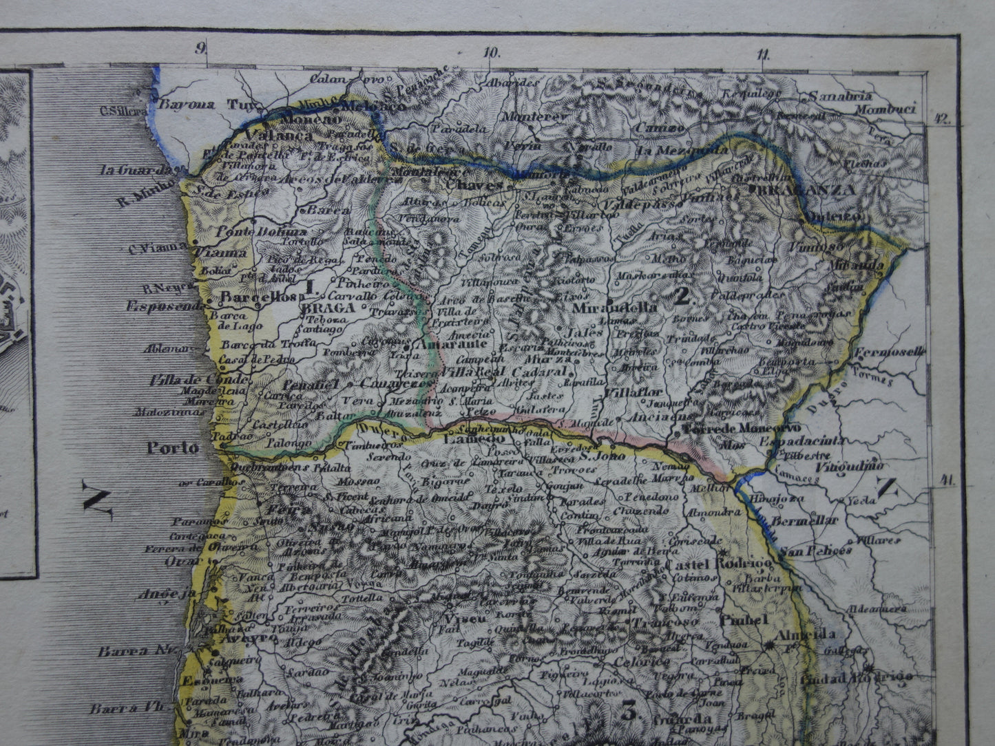 PORTUGAL Oude kaart van Portugal Azoren in 1849 originele antieke landkaart - vintage kaarten Lissabon Porto