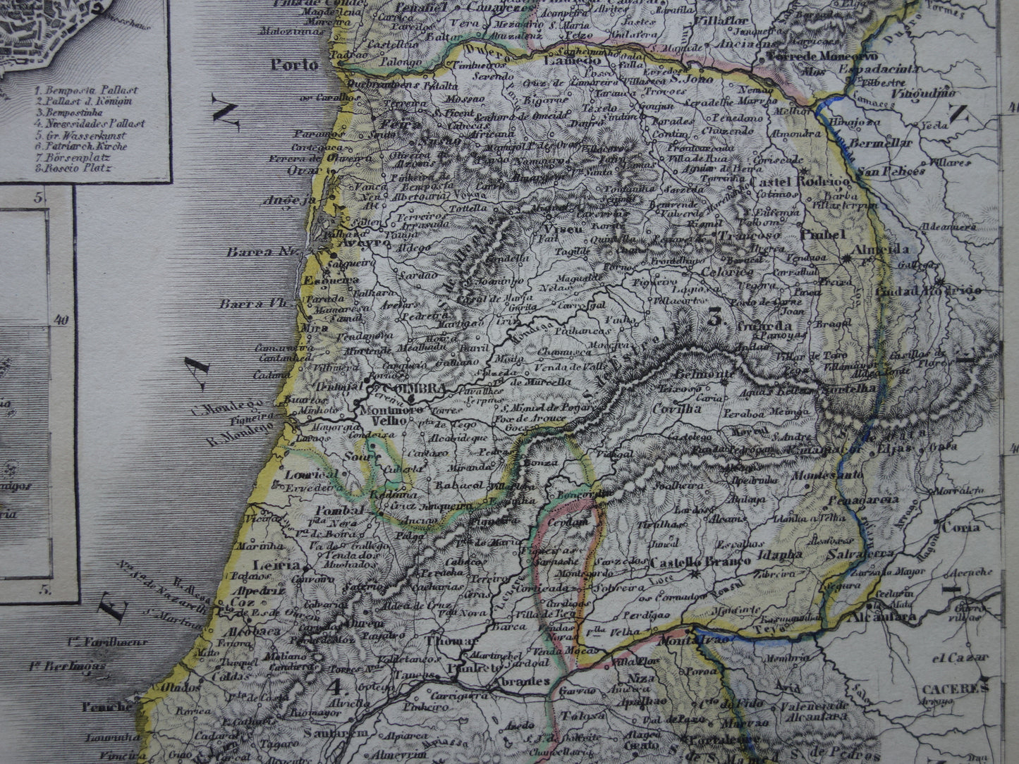 PORTUGAL Oude kaart van Portugal Azoren in 1849 originele antieke landkaart - vintage kaarten Lissabon Porto