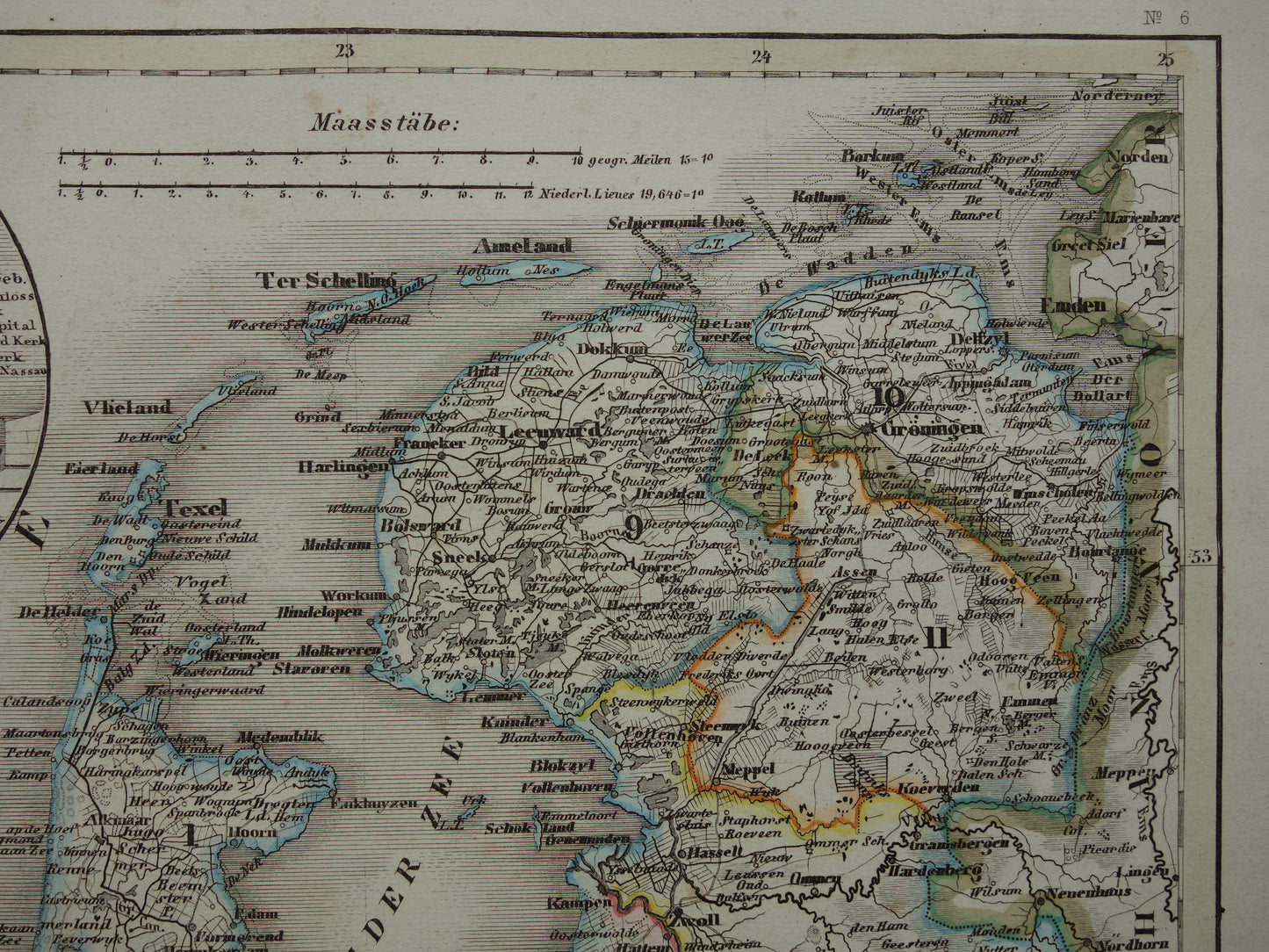 NEDERLAND antieke kaart - Originele 175+ jaar oude landkaart van Nederland met Amsterdam Leiden Haarlem Breda plattegrond - vintage kaarten
