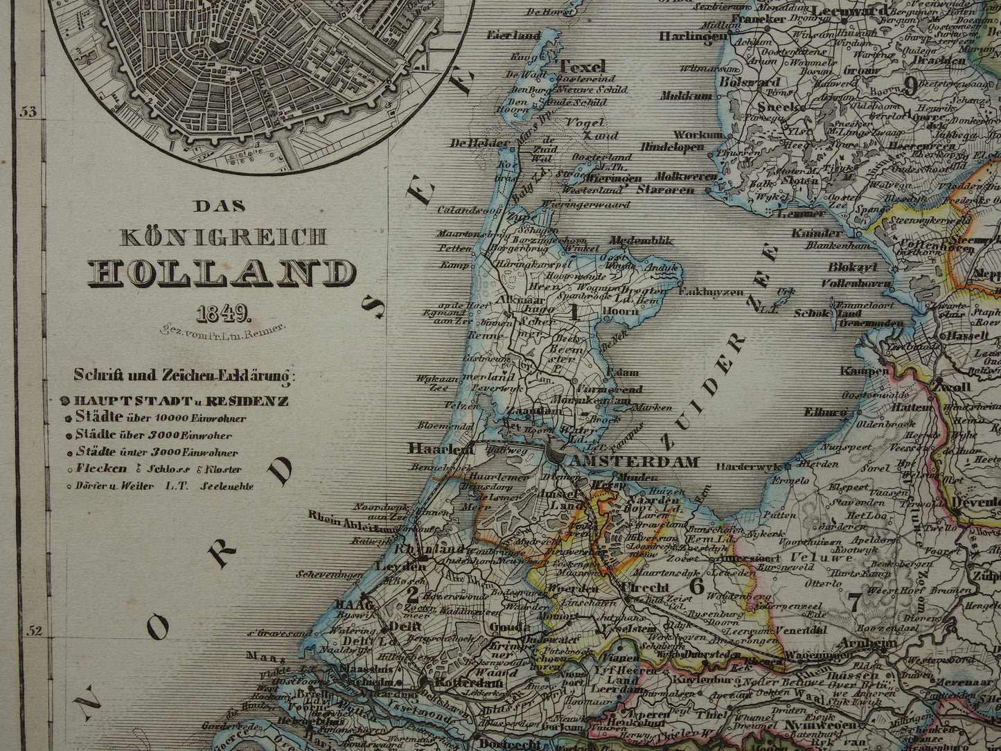 NEDERLAND antieke kaart - Originele 175+ jaar oude landkaart van Nederland met Amsterdam Leiden Haarlem Breda plattegrond - vintage kaarten