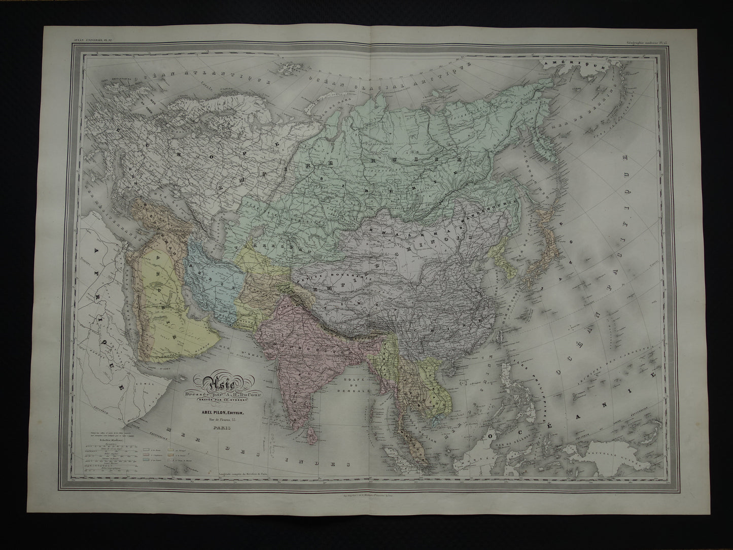 Antieke kaart van Azië uit 1880 Grote oude landkaart Azië continent Originele vintage kaarten