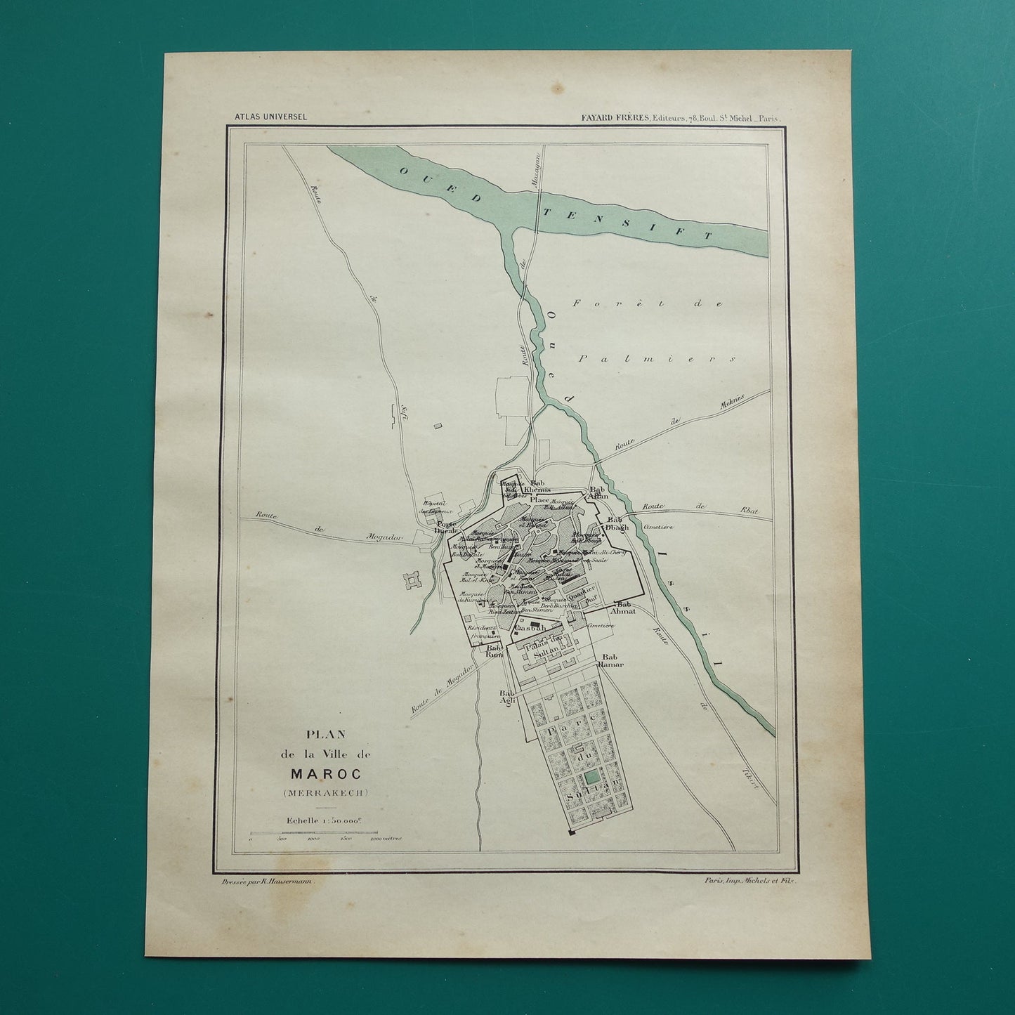old map of Marrakech from 1896 original antique for sale