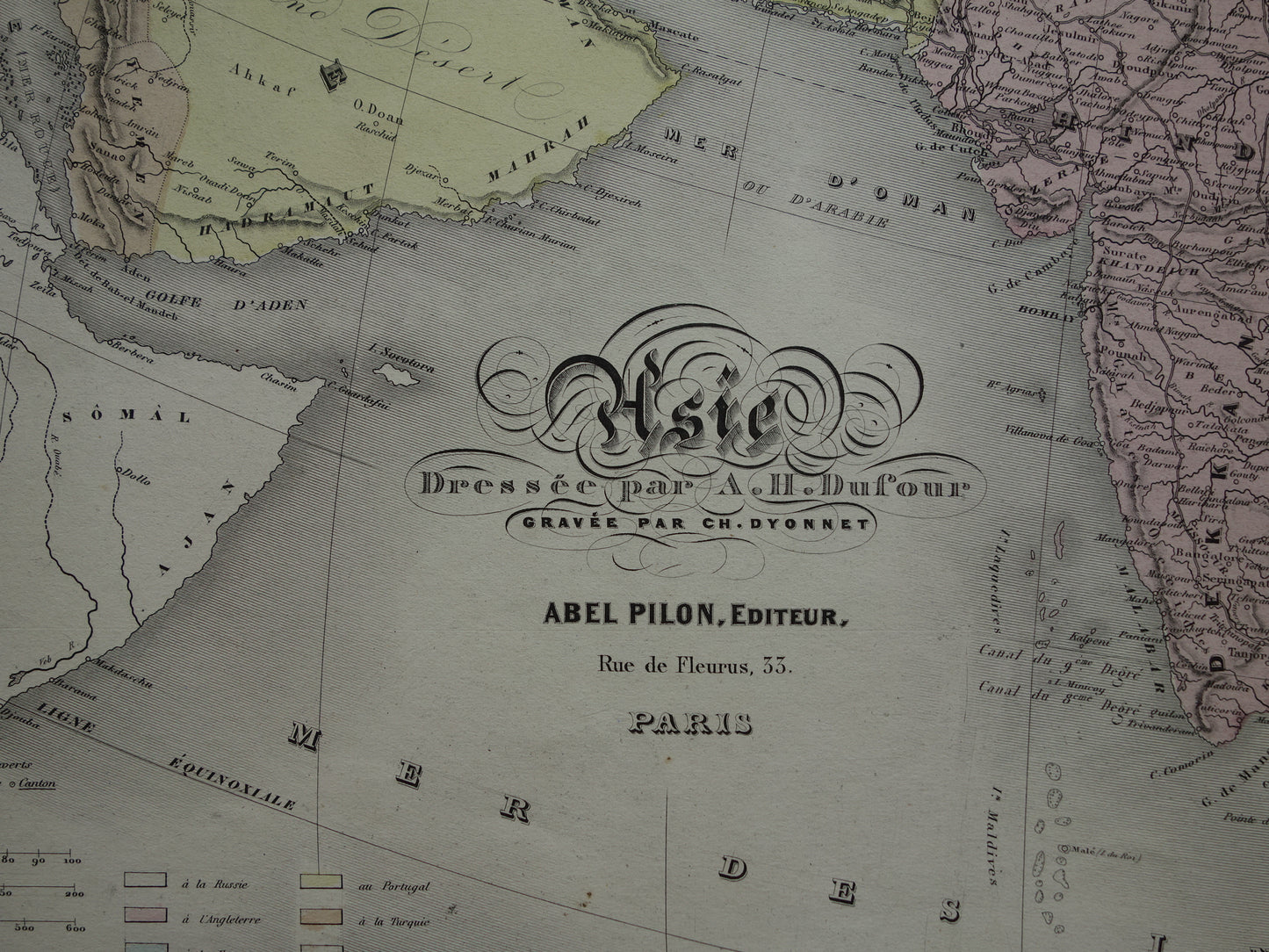 Antieke kaart van Azië uit 1880 Grote oude landkaart Azië continent Originele vintage kaarten