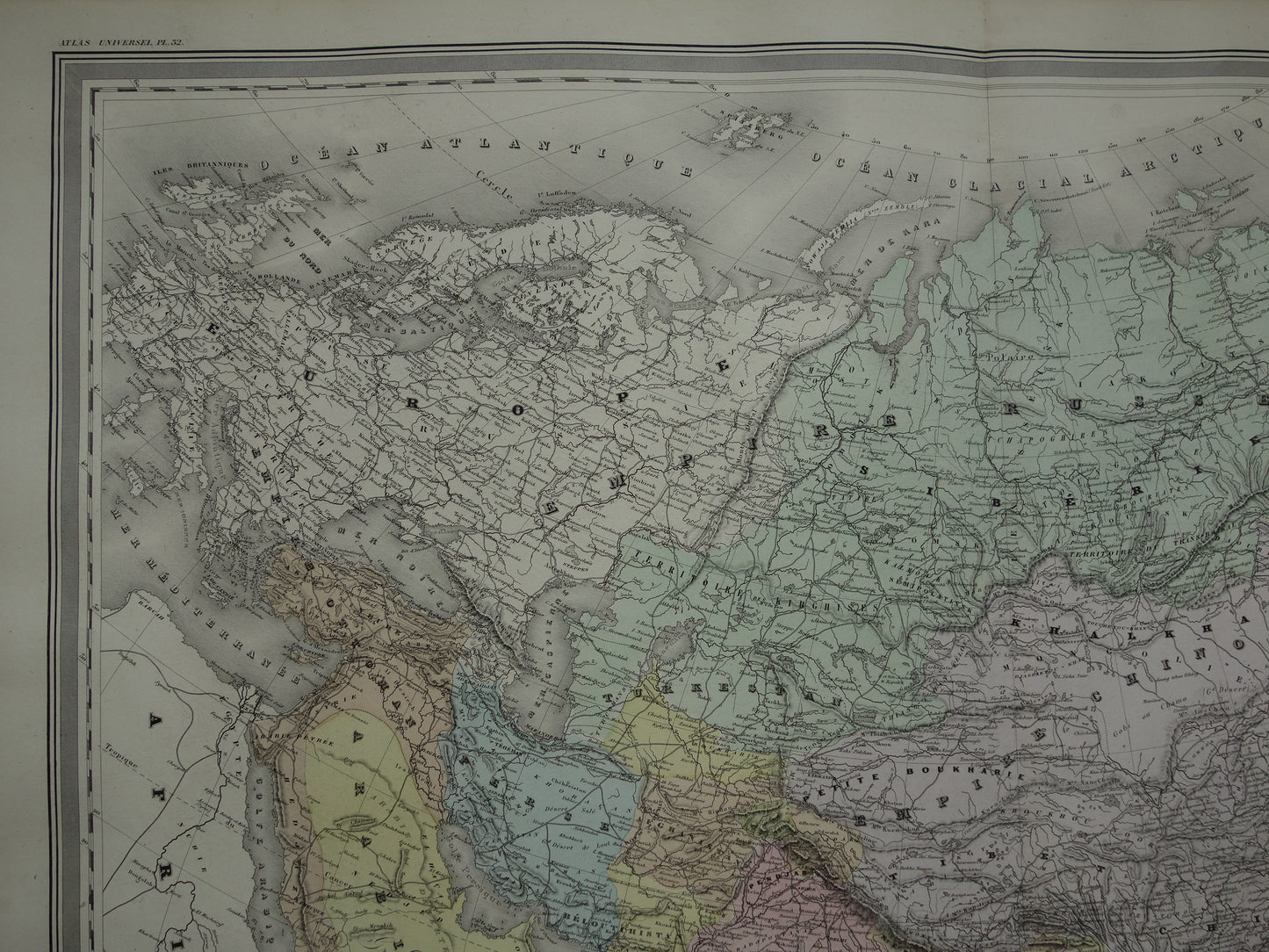 Antieke kaart van Azië uit 1880 Grote oude landkaart Azië continent Originele vintage kaarten