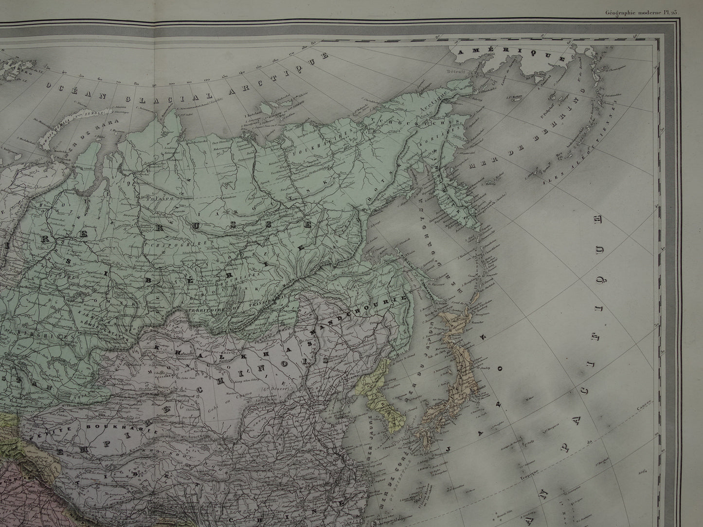 Antieke kaart van Azië uit 1880 Grote oude landkaart Azië continent Originele vintage kaarten