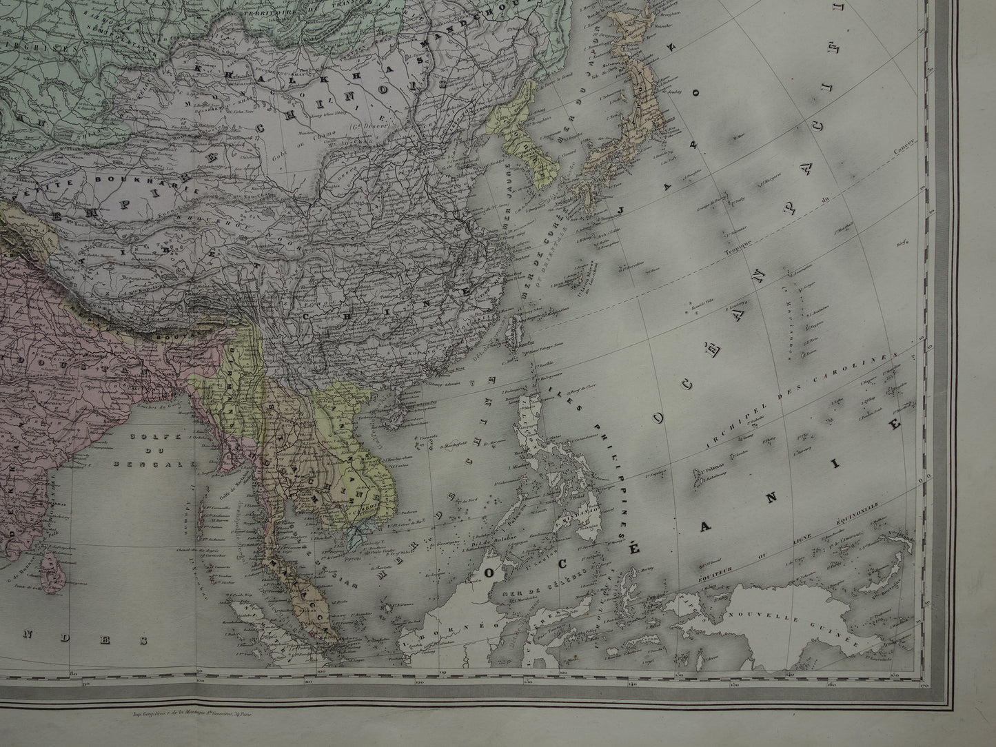 Antieke kaart van Azië uit 1880 Grote oude landkaart Azië continent Originele vintage kaarten