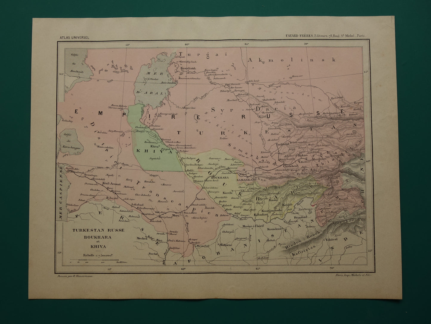 Oude kaart van Aralmeer Kazachstan Oezbekistan uit 1896 originele Franse antieke landkaart Aralmeer