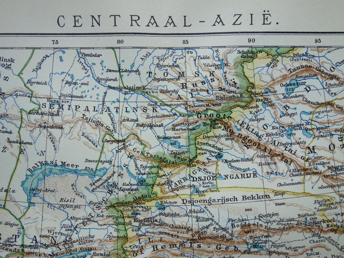 CENTRAL ASIA old map of Tibet Kashmir Turkestan Himalaya old Dutch map Uzbekistan Kyrgyzstan Tajikistan