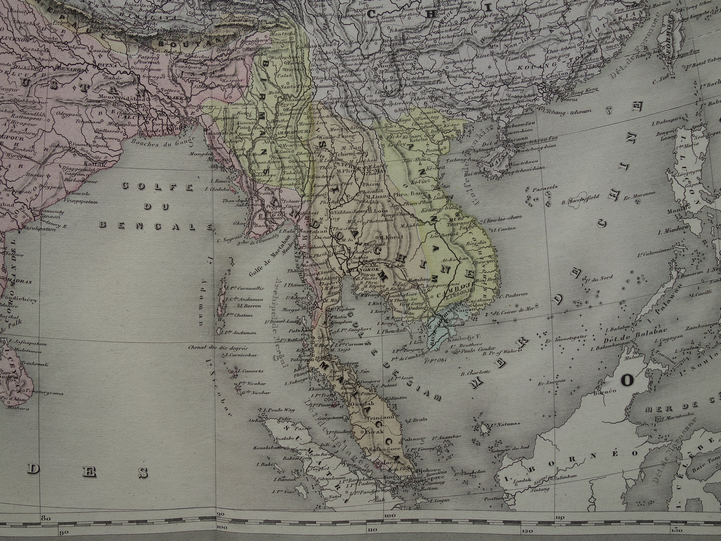 Antieke kaart van Azië uit 1880 Grote oude landkaart Azië continent Originele vintage kaarten