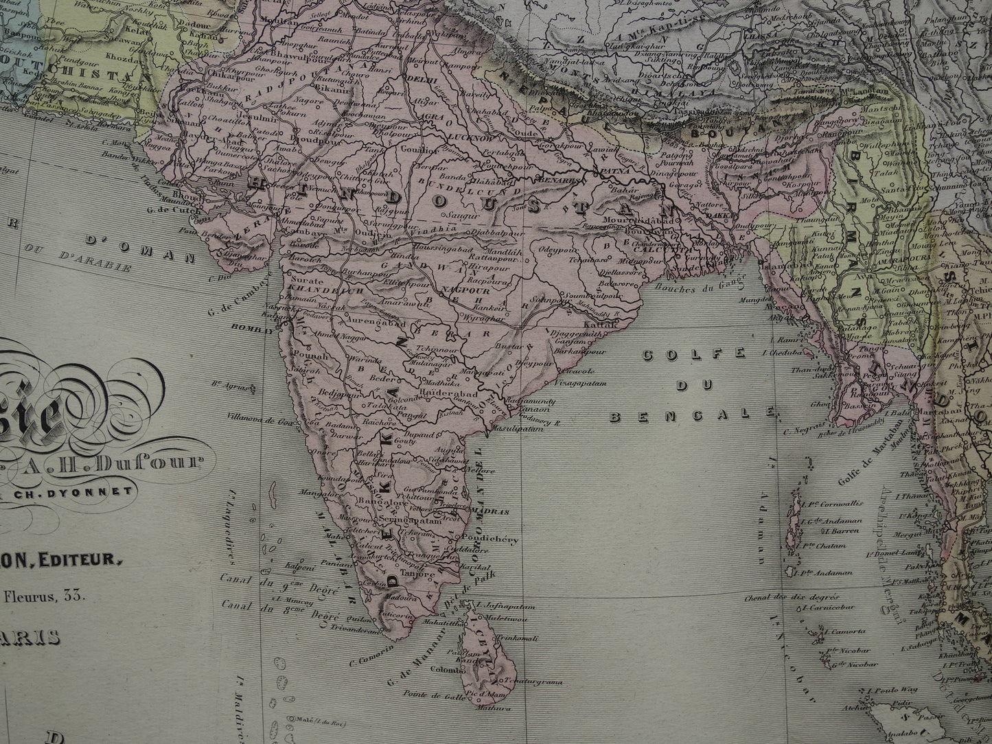 Antieke kaart van Azië uit 1880 Grote oude landkaart Azië continent Originele vintage kaarten