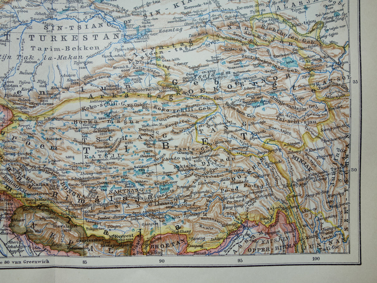 CENTRAL ASIA old map of Tibet Kashmir Turkestan Himalaya old Dutch map Uzbekistan Kyrgyzstan Tajikistan