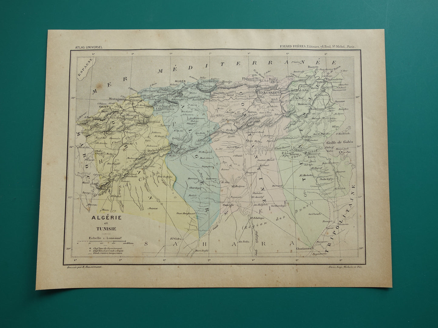 Oude kaart van Algerije en Tunesië uit 1896 antieke Franse landkaart
