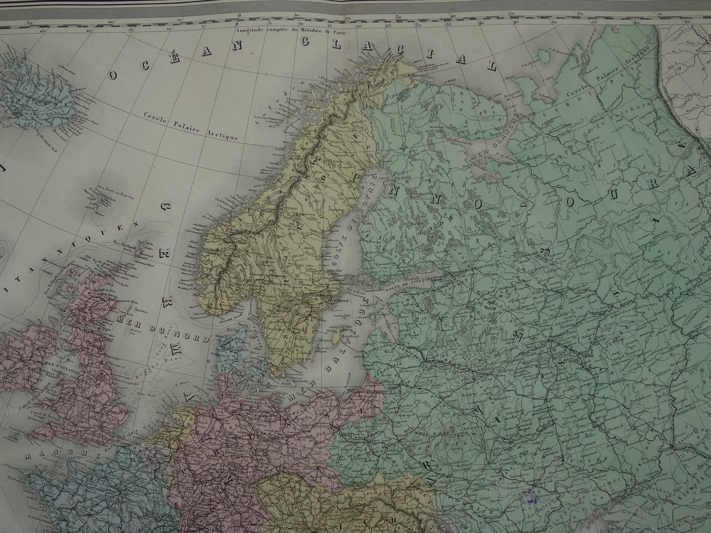 Grote antieke landkaart van Europa uit 1880 Originele 140+ jaar oude kaart Europa continent Vintage handgekleurde kaarten