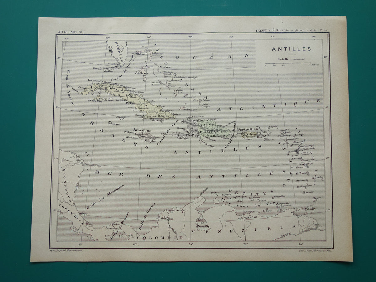ANTILLEN Oude landkaart van het Caribisch gebied Originele antieke kaart