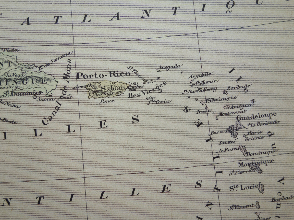 ANTILLEN Oude landkaart van het Caribisch gebied Originele antieke kaart