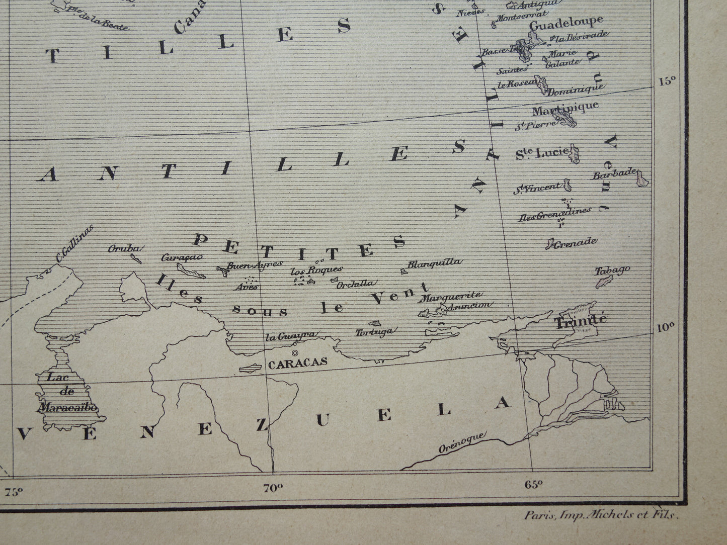 ANTILLES Old map of the Caribbean Original antique map