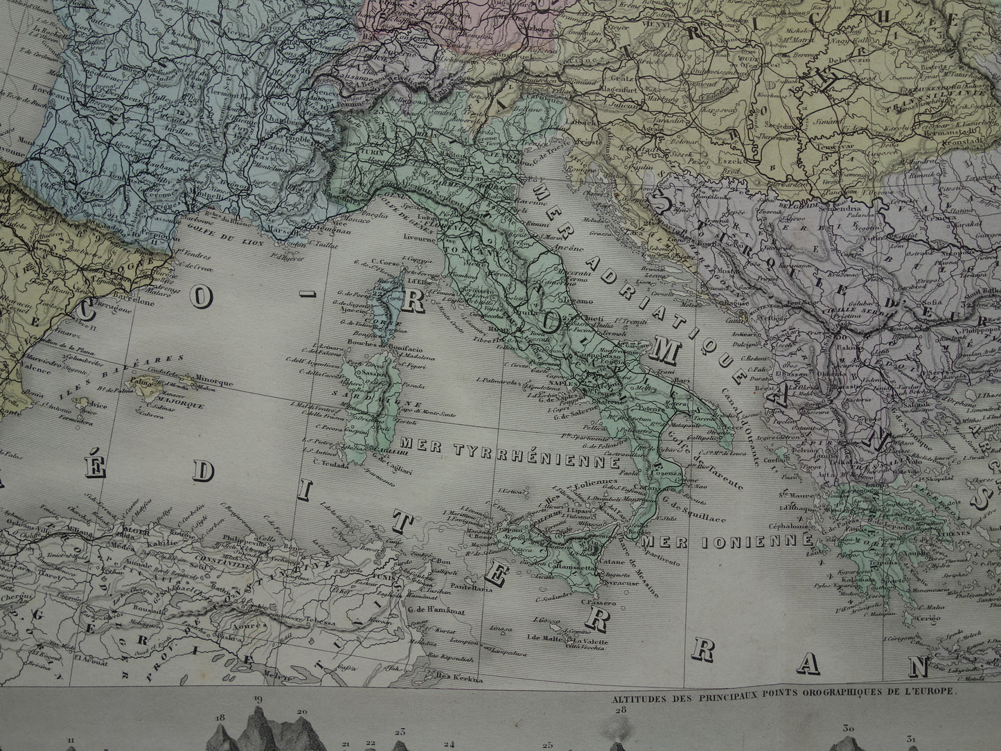 Grote antieke landkaart van Europa uit 1880 Originele 140+ jaar oude kaart Europa continent Vintage handgekleurde kaarten