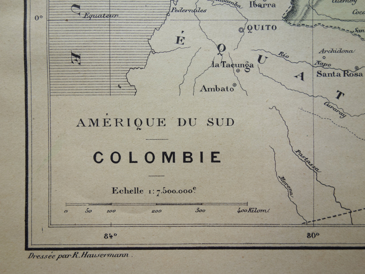 COLOMBIA Old map of Colombia Original antique French hand-colored map