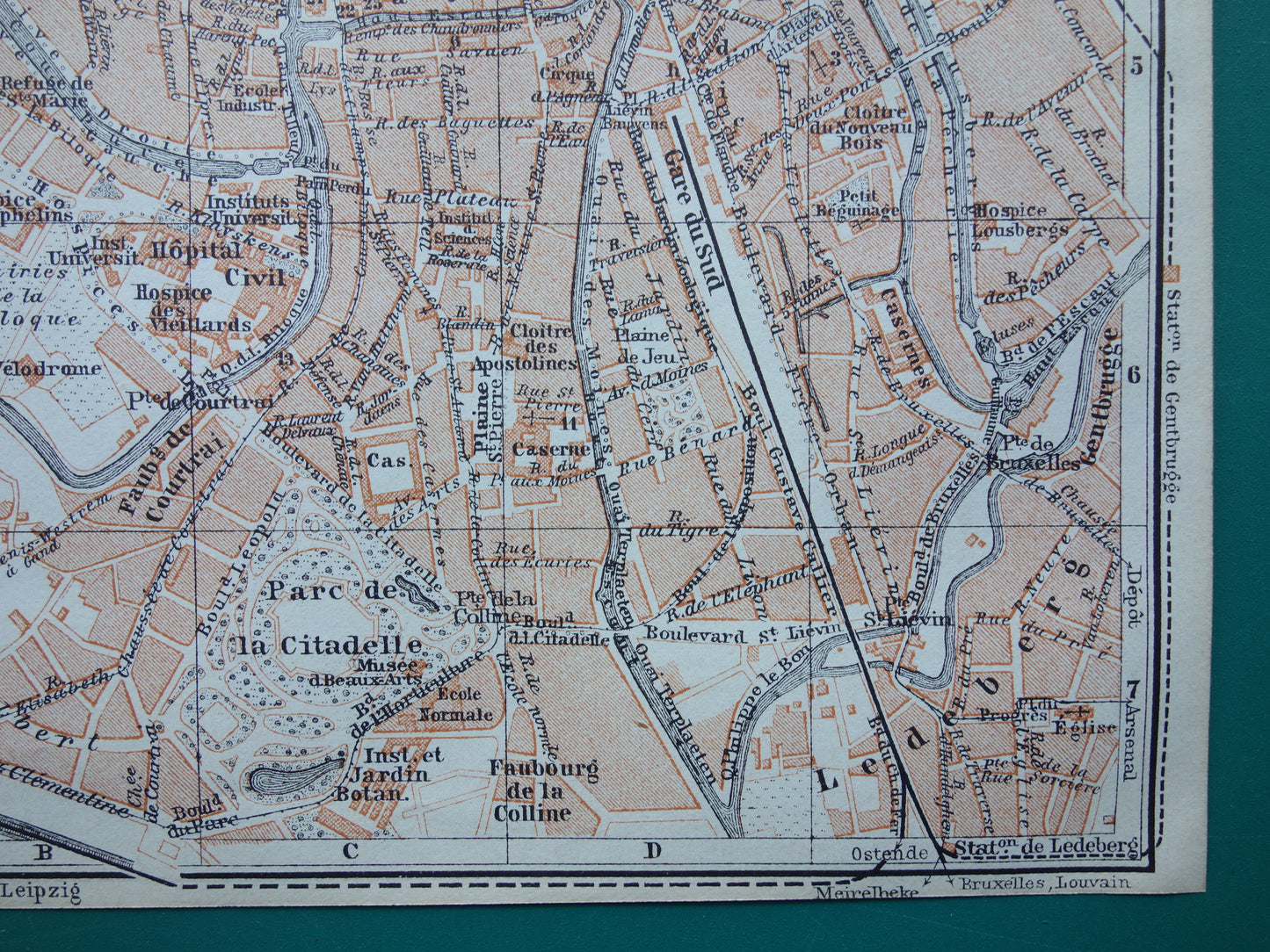 GHENT old map of Ghent Belgium from 1910 small original antique map map