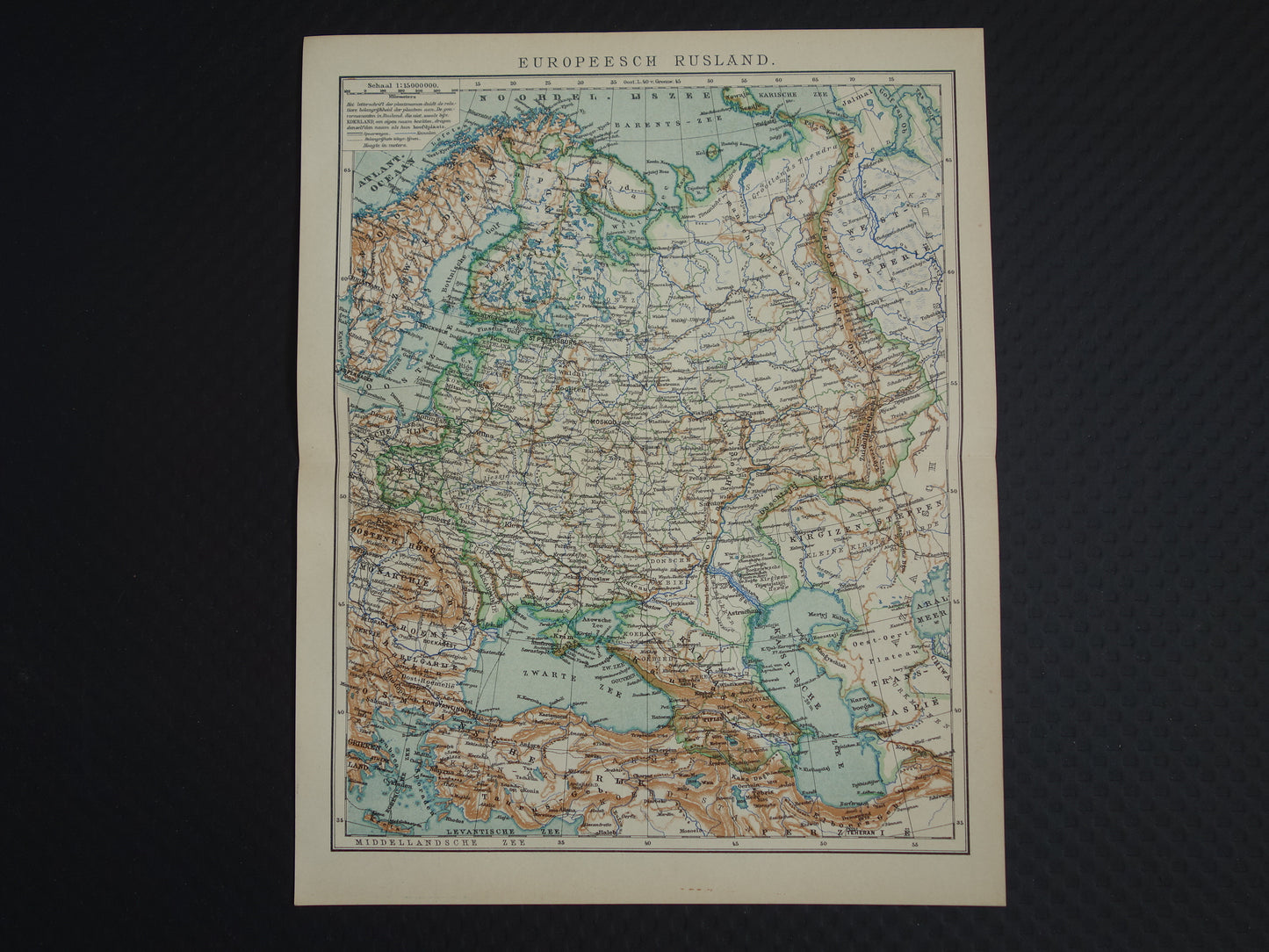 RUSLAND Oude Nederlandse landkaart van Europees Rusland uit 1910 Vintage landkaart Oost-Europa