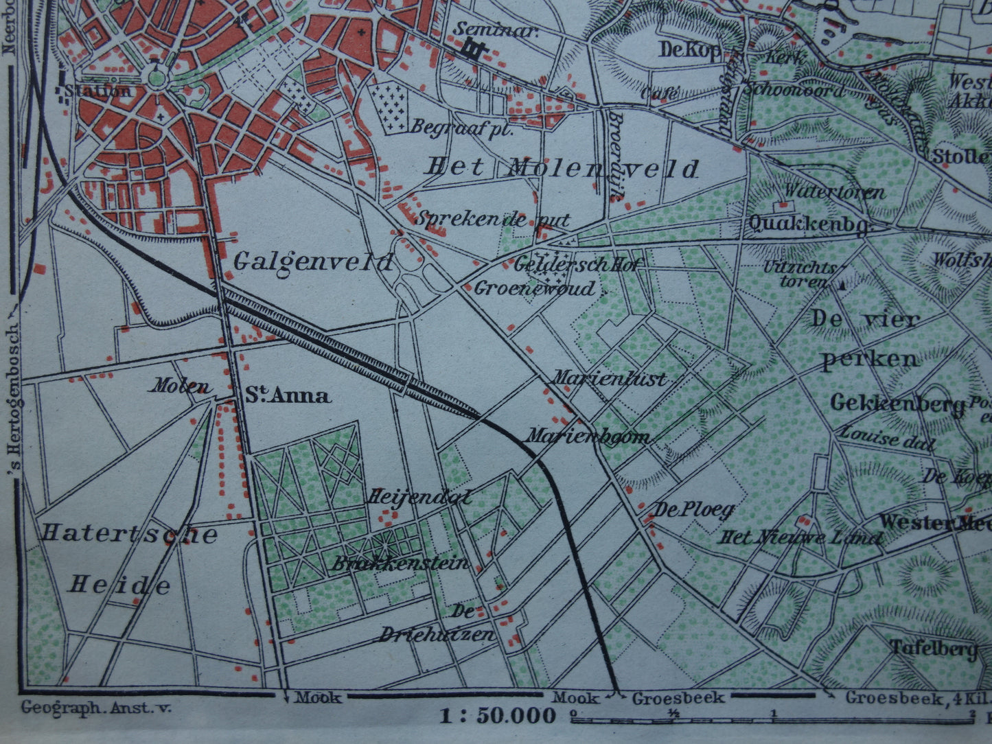 NIJMEGEN oude landkaart van Nijmegen Beek Ubbergen uit 1910 kleine originele antieke kaart