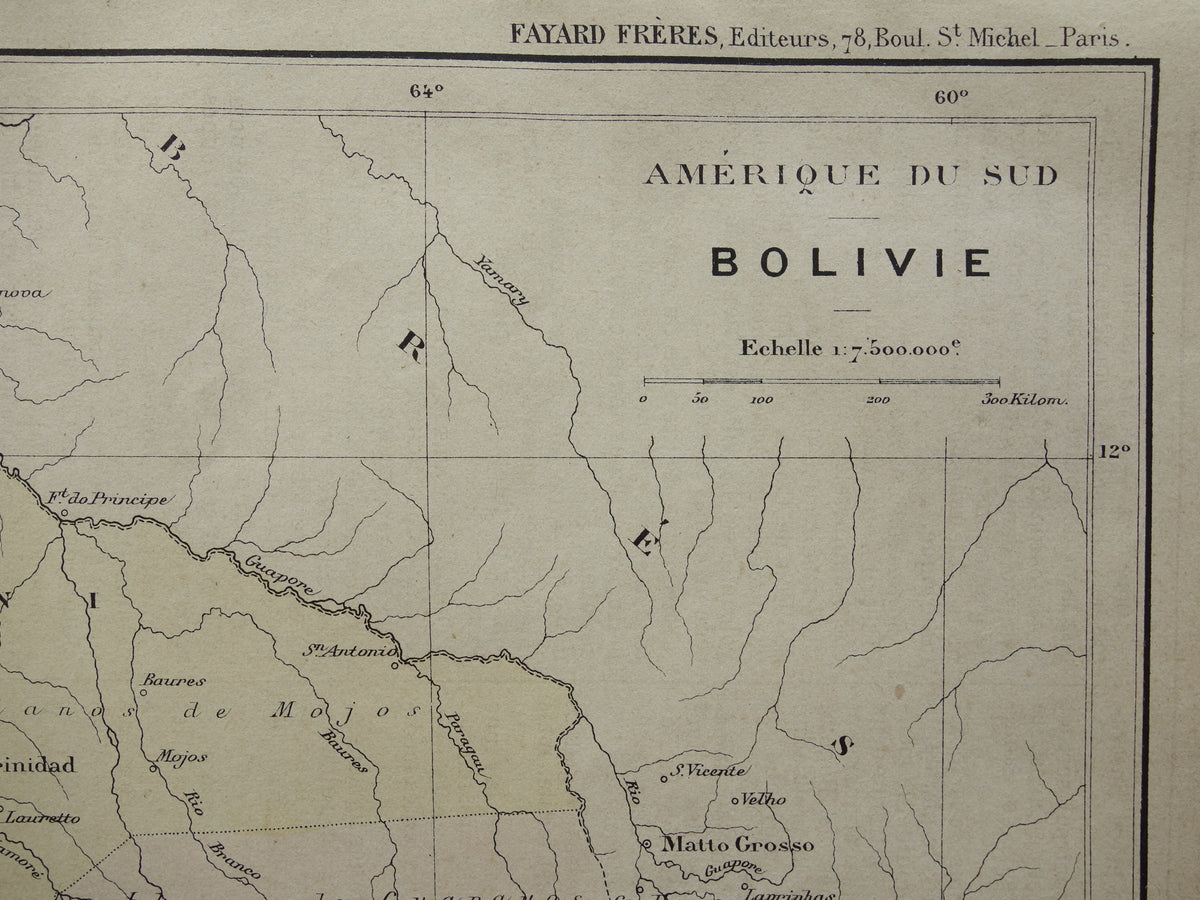 Alte Karte von Bolivien aus dem Jahr 1896, originale antike französische Karte
