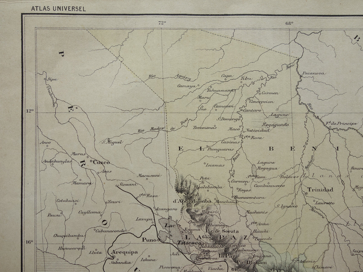 Alte Karte von Bolivien aus dem Jahr 1896, originale antike französische Karte