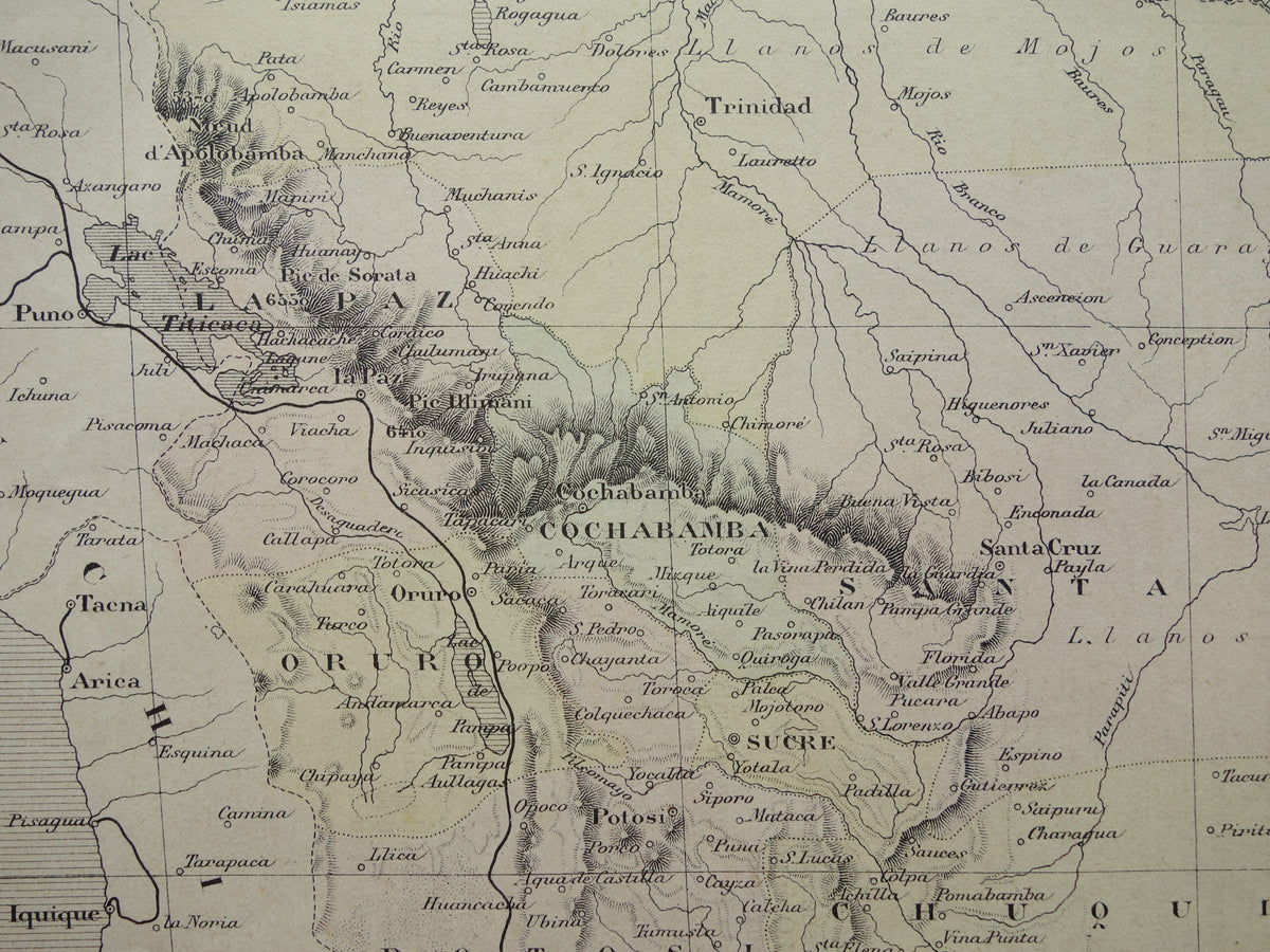 Alte Karte von Bolivien aus dem Jahr 1896, originale antike französische Karte