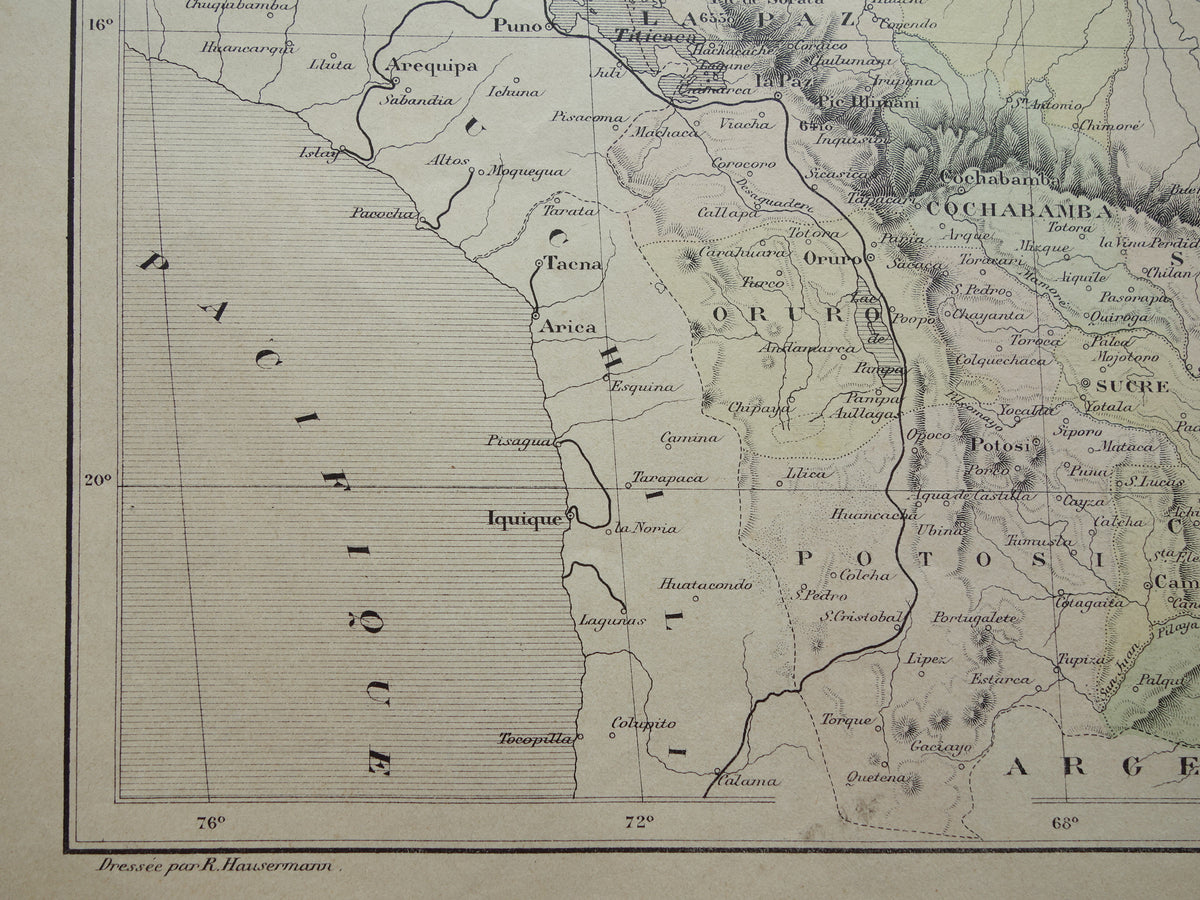 Alte Karte von Bolivien aus dem Jahr 1896, originale antike französische Karte