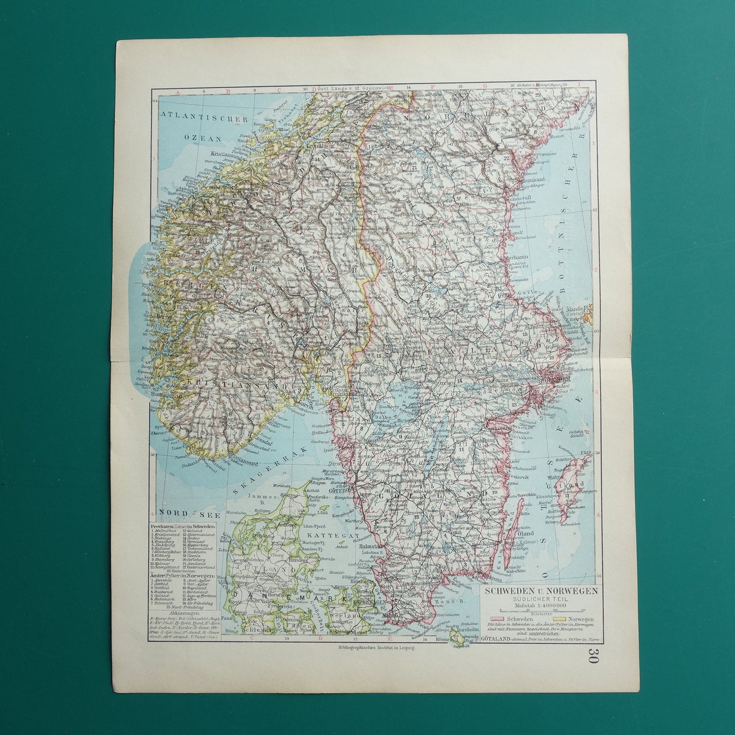 old map of Southern Norway and Swede 1928 vintage maps for sale