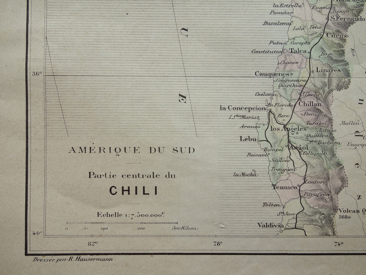 Chile alte Karte von 1896 originale antike französische Karte von Chile