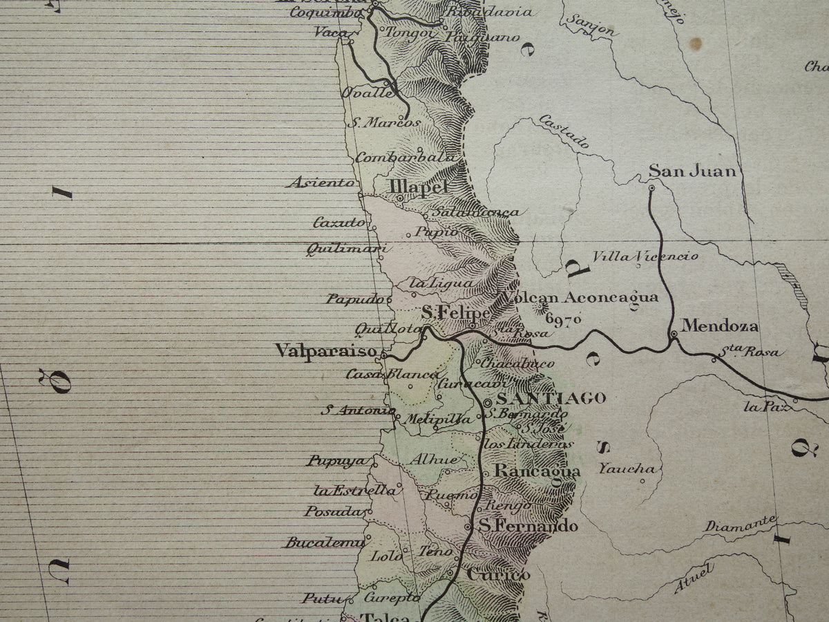 Chile alte Karte von 1896 originale antike französische Karte von Chile