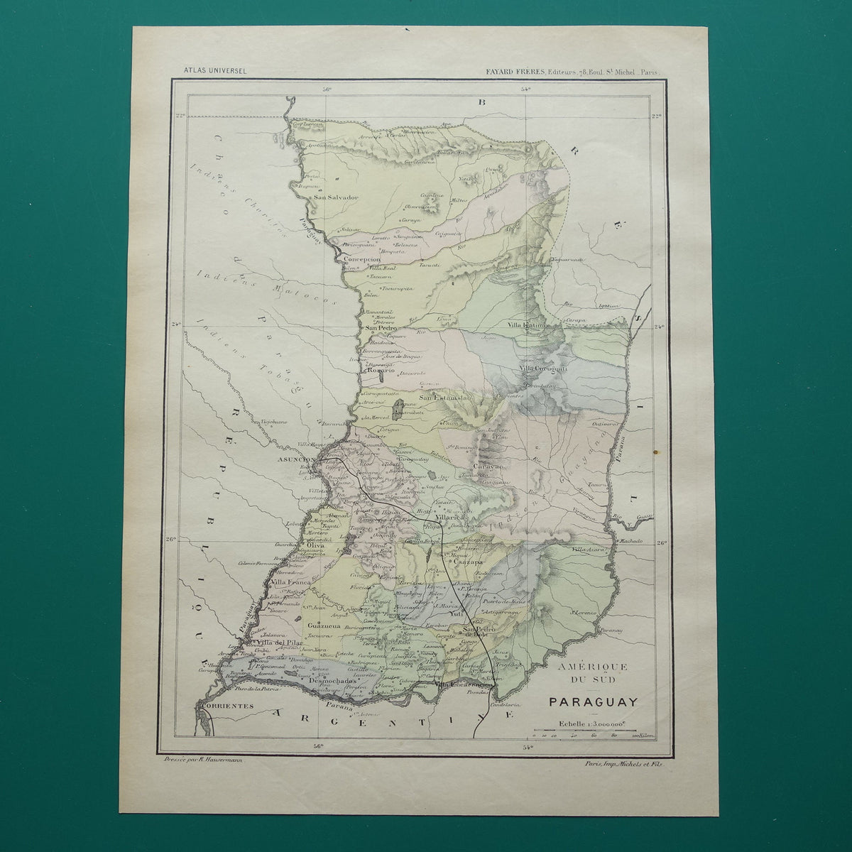 PARAGUAY oude landkaart uit 1896 originele antieke Franse kaart van Paraguay