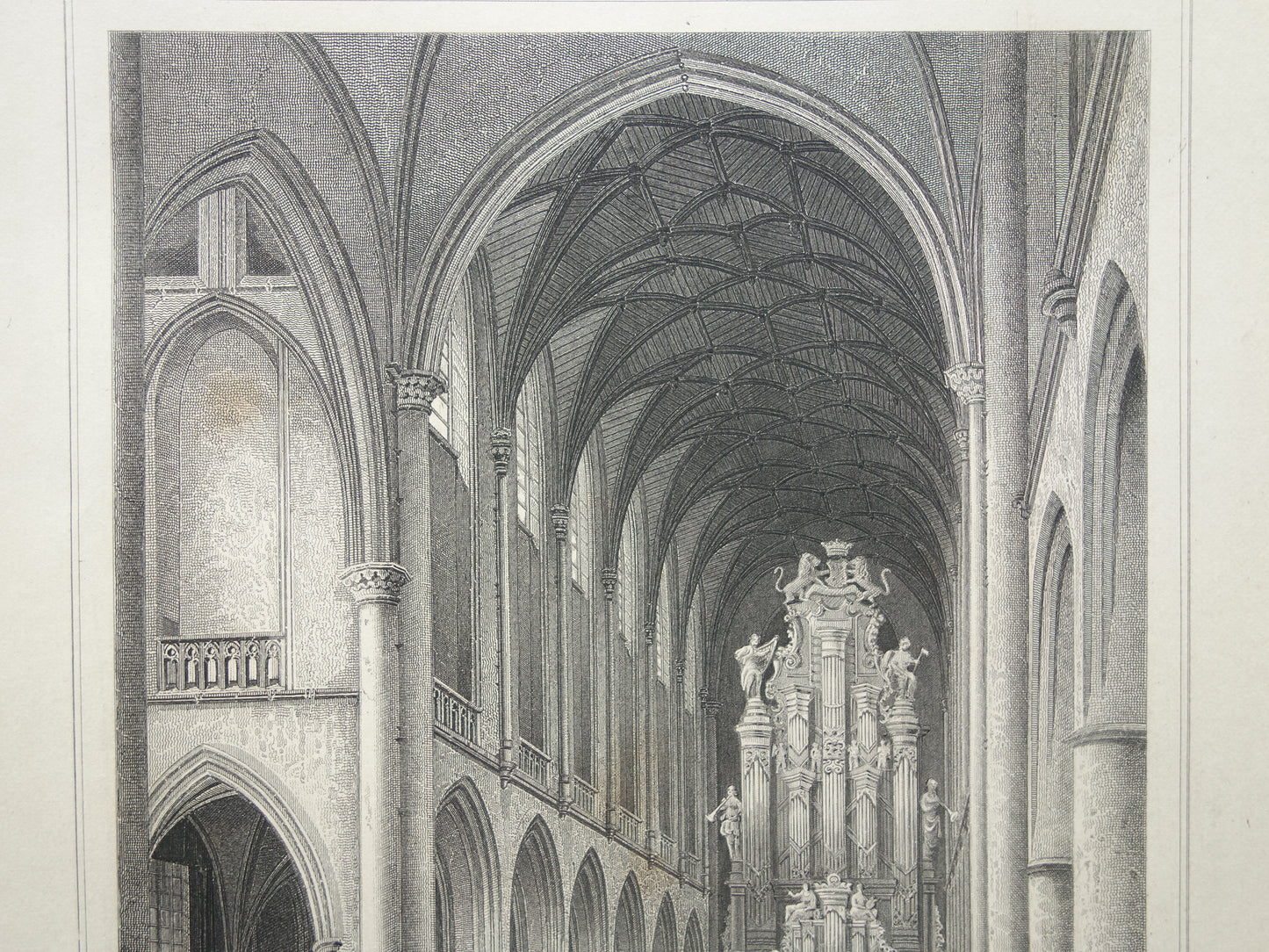 Haarlem Old print Interior Grote Kerk from 1858 Original antique engraving Sint-Bavokerk Terwen Koningrijk der Nederlanden De Groote or St Bavo-Kerk