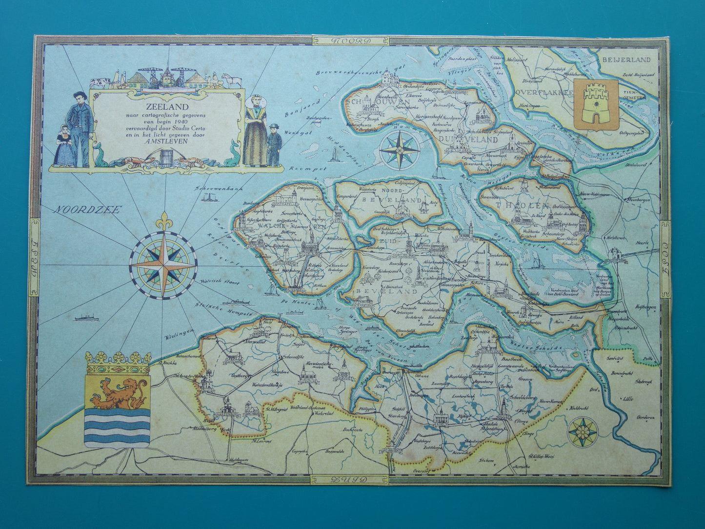 ZEELAND Oude kaart van de provincie Zeeland uit 1947 Vintage historische landkaart